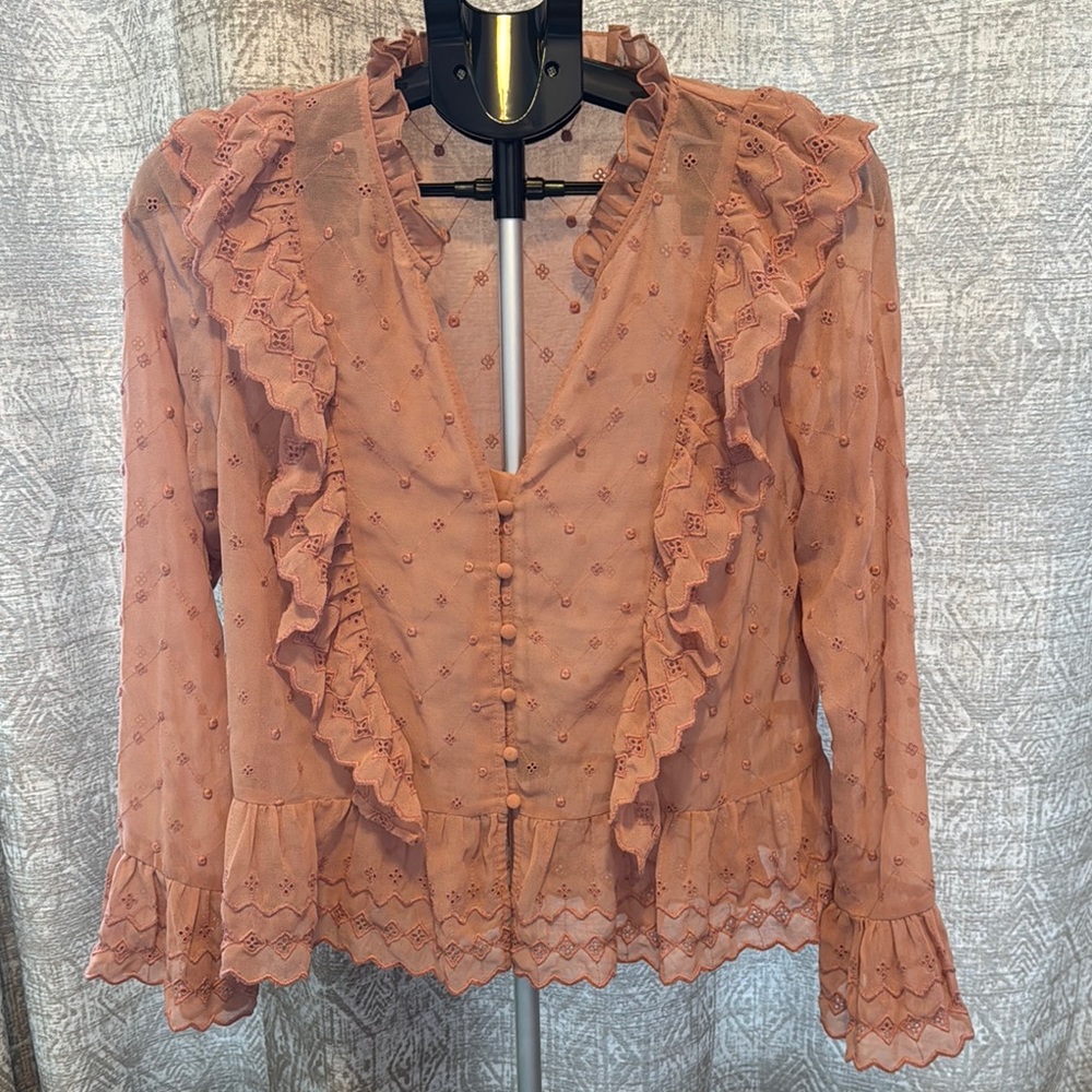 H&M Pink Ruffled Long Sleeve Blouse
